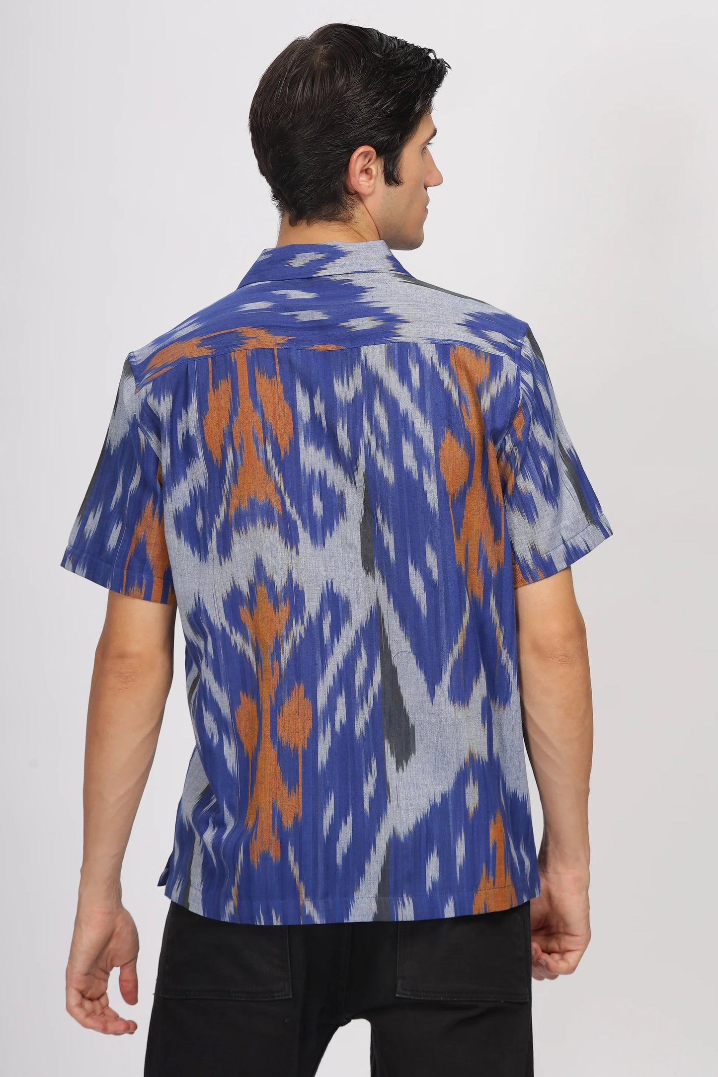 Forcrew Men's Premium Blue Ikat Print Half Sleeve Casual Shirt