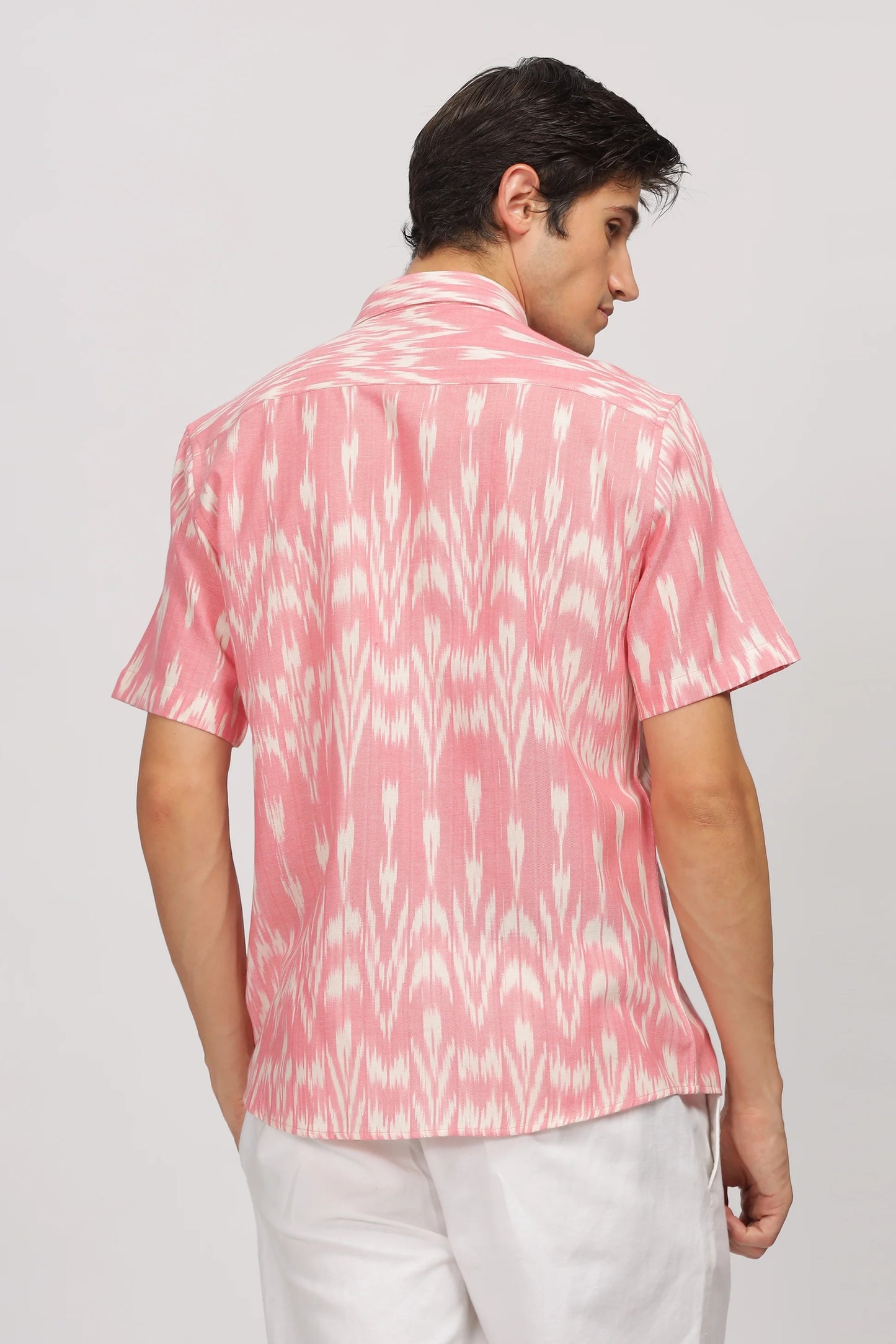 Forcrew Men's Pink Ikat Print Half Sleeve Casual Shirt