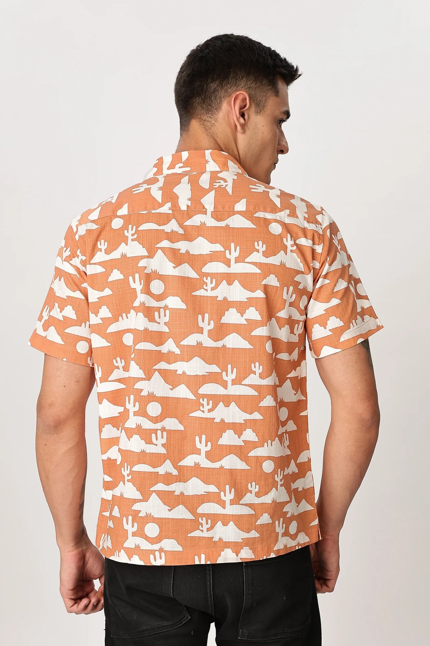 Forcrew Men's Peach Desert Print Half Sleeve Casual Shirt