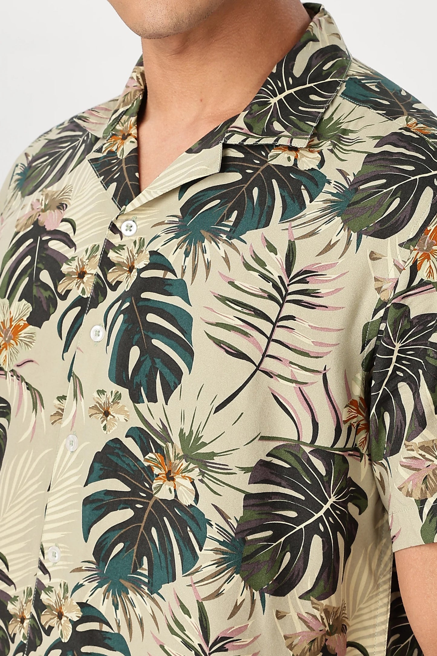 Forcrew Men's Tropical Leaf Print Half Sleeve Casual Shirt
