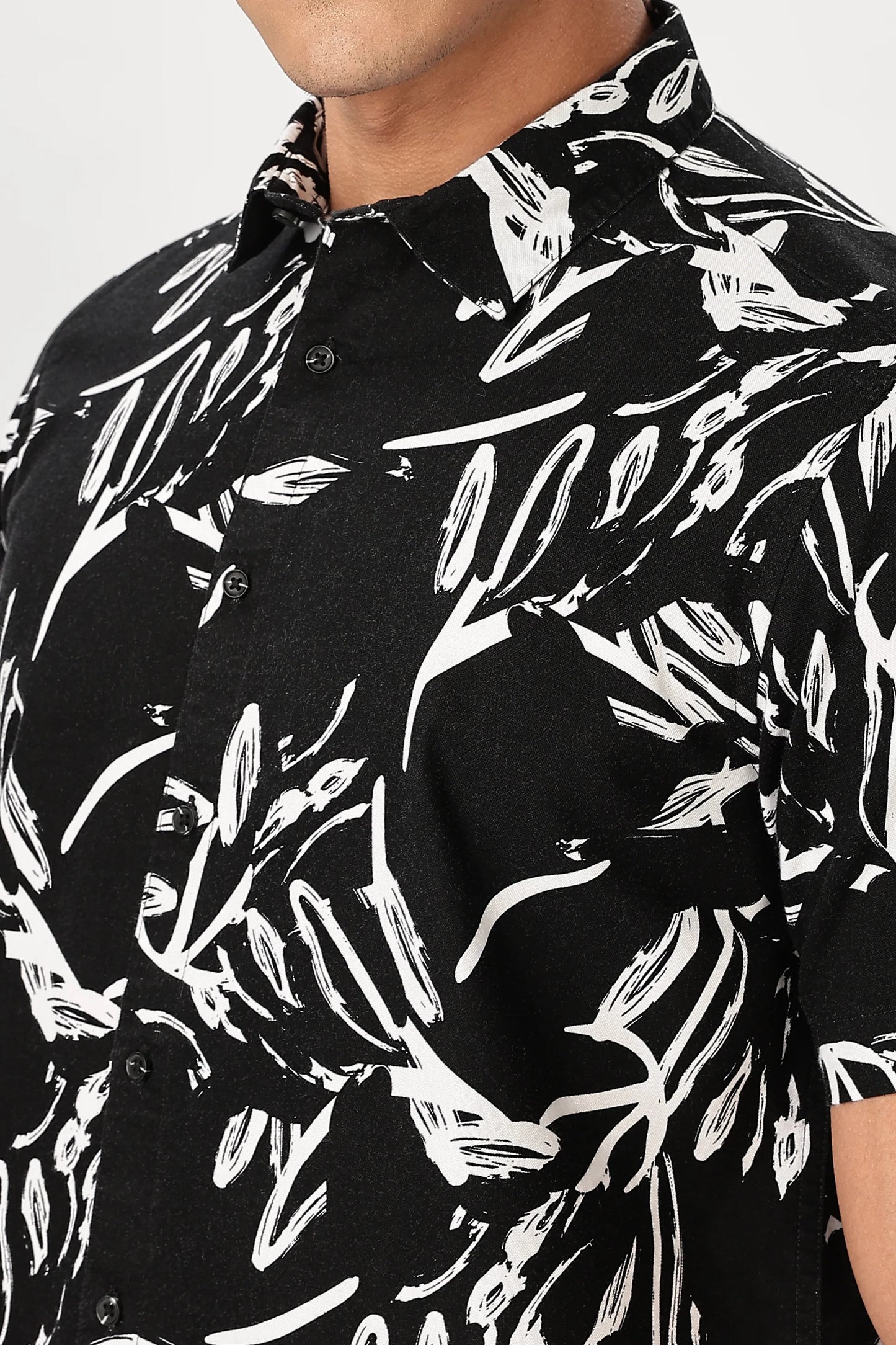 Forcrew Men's Black Abstract Print Half Sleeve Casual Shirt