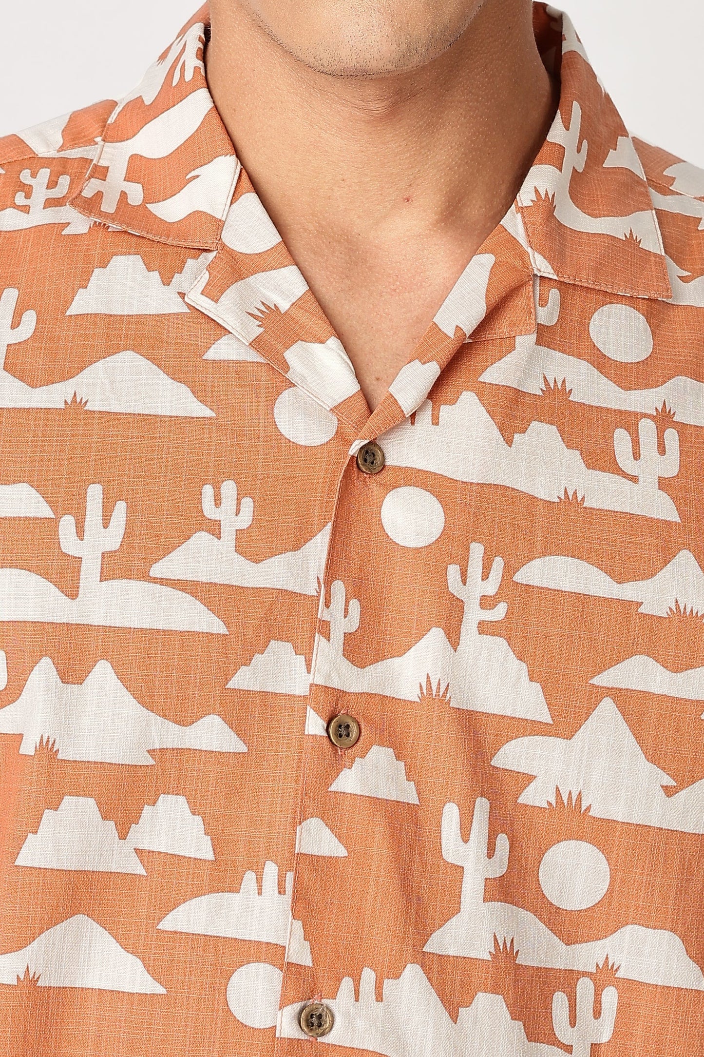 Forcrew Men's Peach Desert Print Half Sleeve Casual Shirt