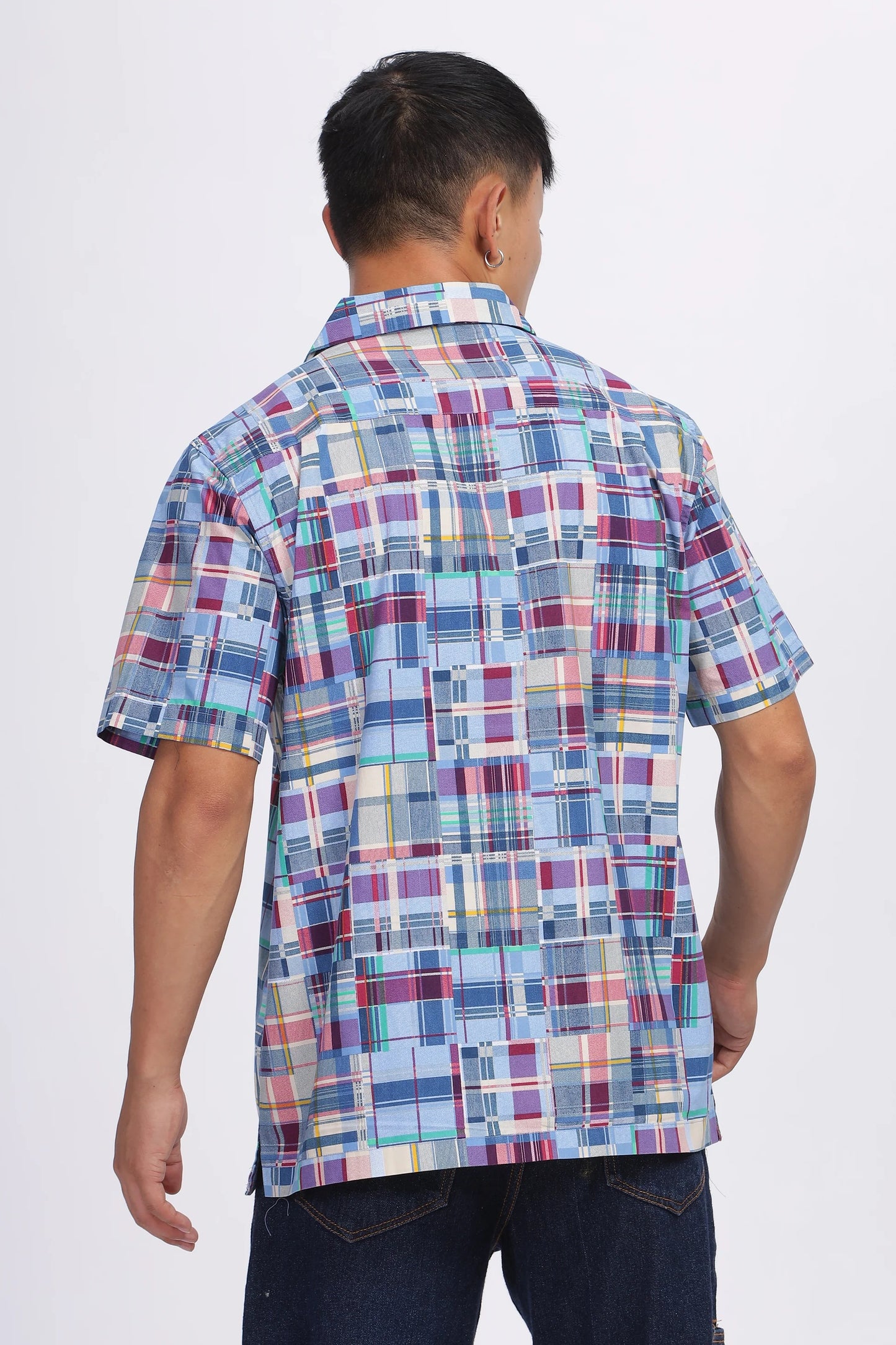 Forcrew Men's Multicolor Patchwork Check Half Sleeve Casual Shirt
