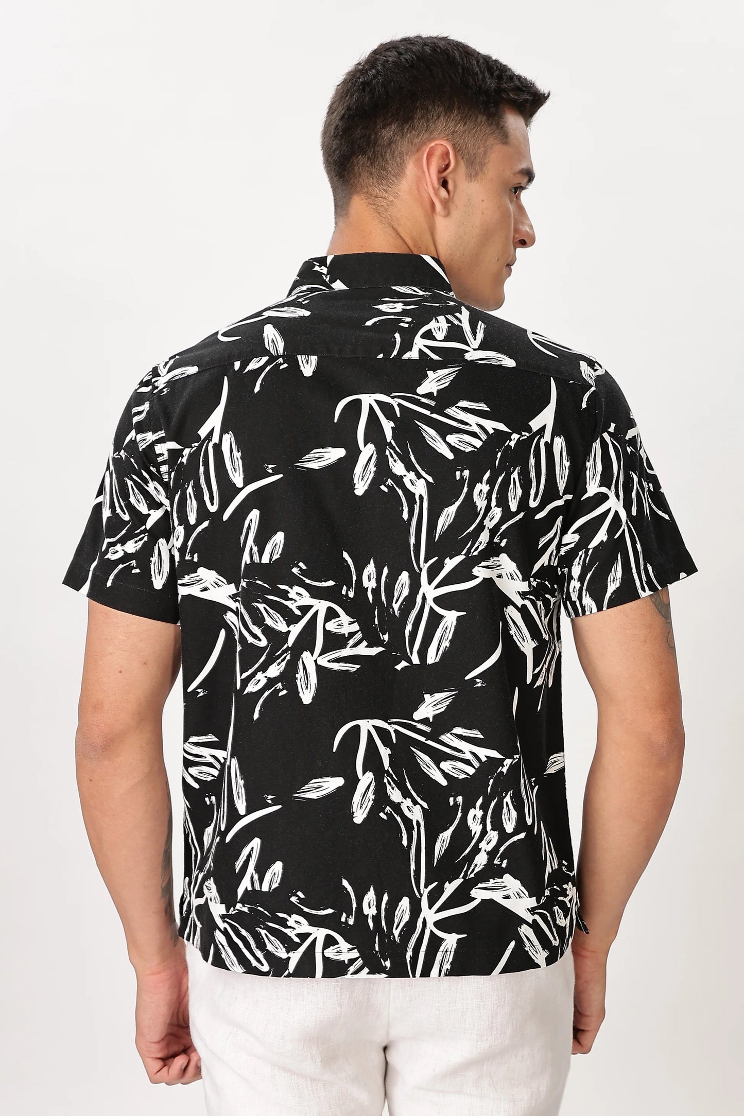 Forcrew Men's Black Abstract Print Half Sleeve Casual Shirt
